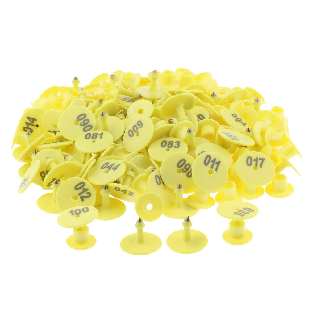 100PCS Small Numbered Livestock Ear Tag for Pig Cow Cattle Goat Sheep Yellow