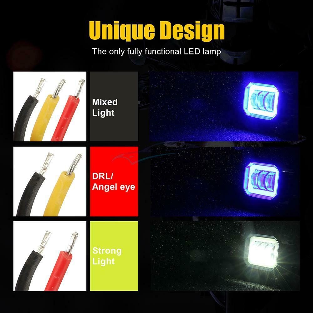 1 Pair 60W 6000LM 3.5-inch Motorcycle Truck Car Square Blue Angel Eye Work Light