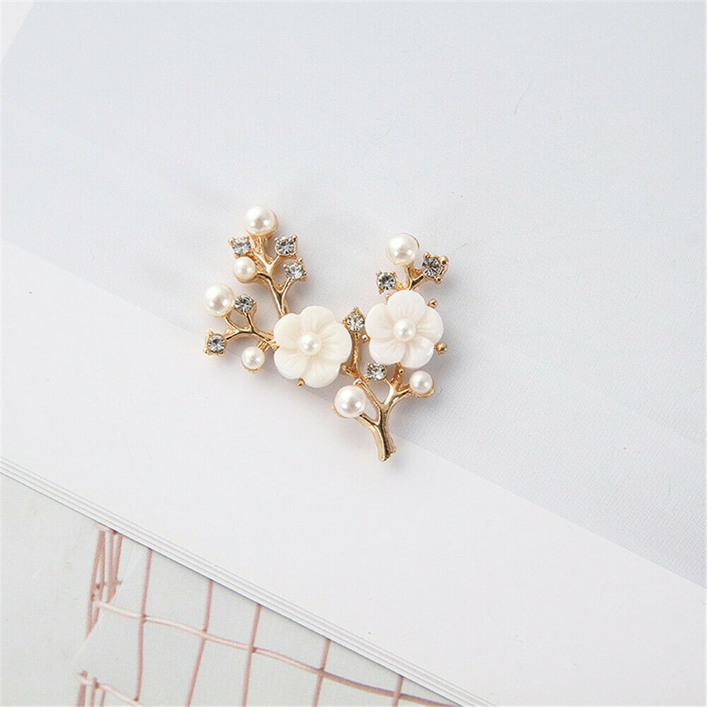 2pcs Golden Crystal Flower Branch with Faux Pearls Embellishments Decors 44x40mm