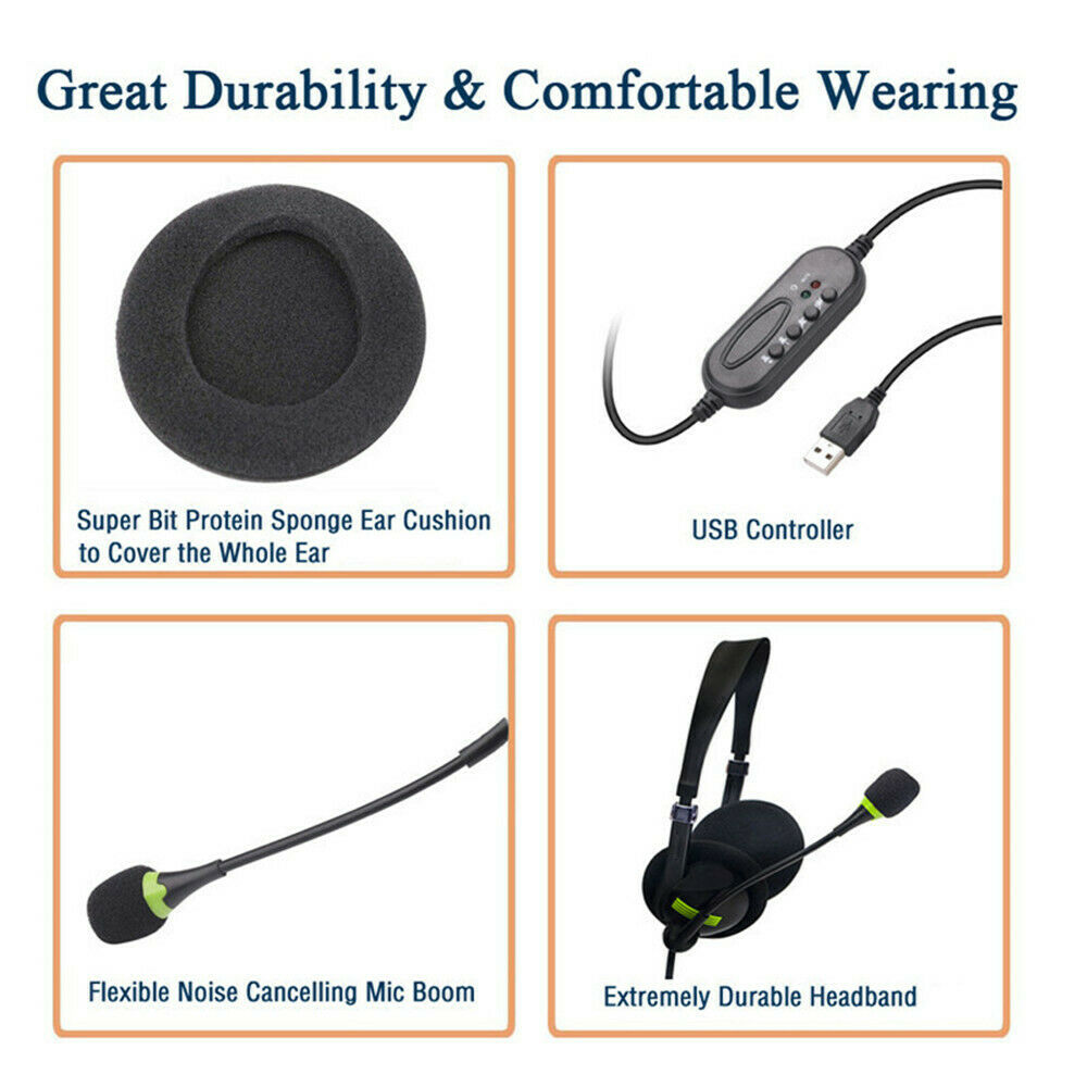 Mic USB Wired Headphones Office Headset Earphone For PC Laptop Phone Call