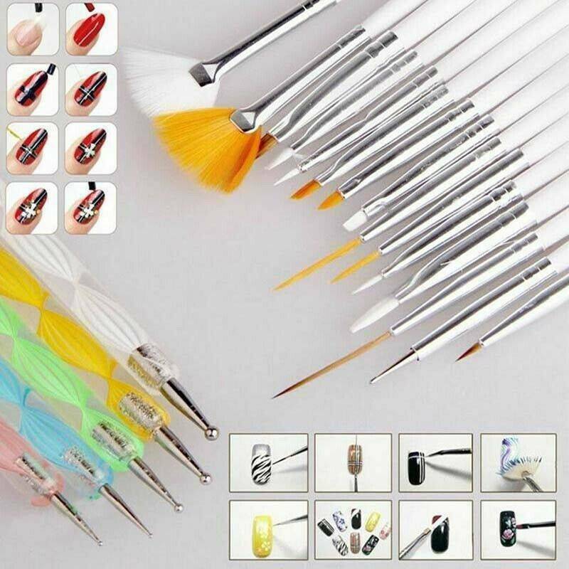 20Pcs Nail Art Gel Design Pen Painting Polish Brush Dotting Drawing Tools Set.US