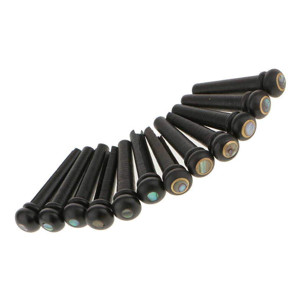 2 Set of 6pcs Acoustic Guitar Bridge Pins Ebony Black W / Shell / Abalone