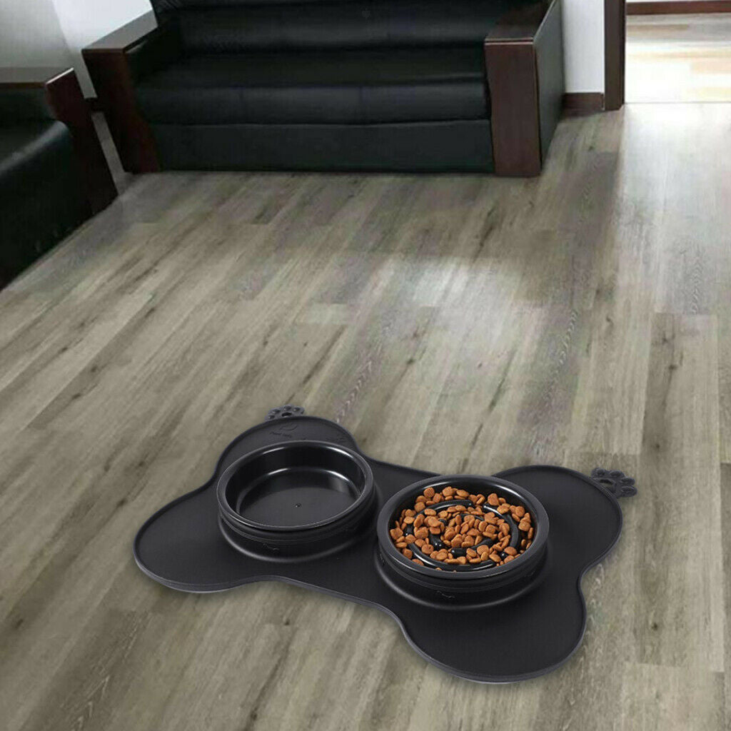 Double Dog Cat Bowls Small Dogs Slow Feeder Bowl Dogs Bowl Dish Black S