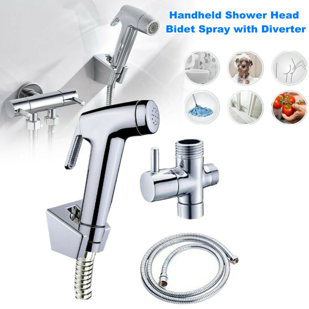 Chrome Bathroom Handheld Shower Head Douche Bidet Toilet Spray Jet Hose Combos