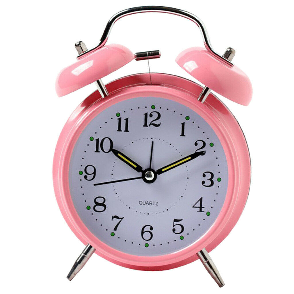 Twin Bell Alarm Clock Dial, Luminous, Battery Operated Loud Alarm Clock Pink