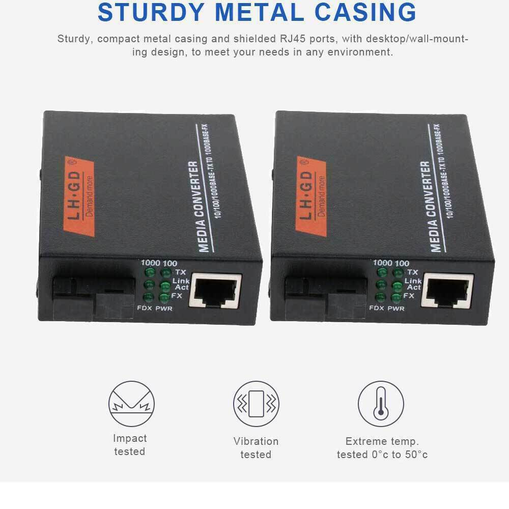 1 Pair Ethernet Converters, Optical Fiber Transceiver, 1000Mbps & Up To 20km