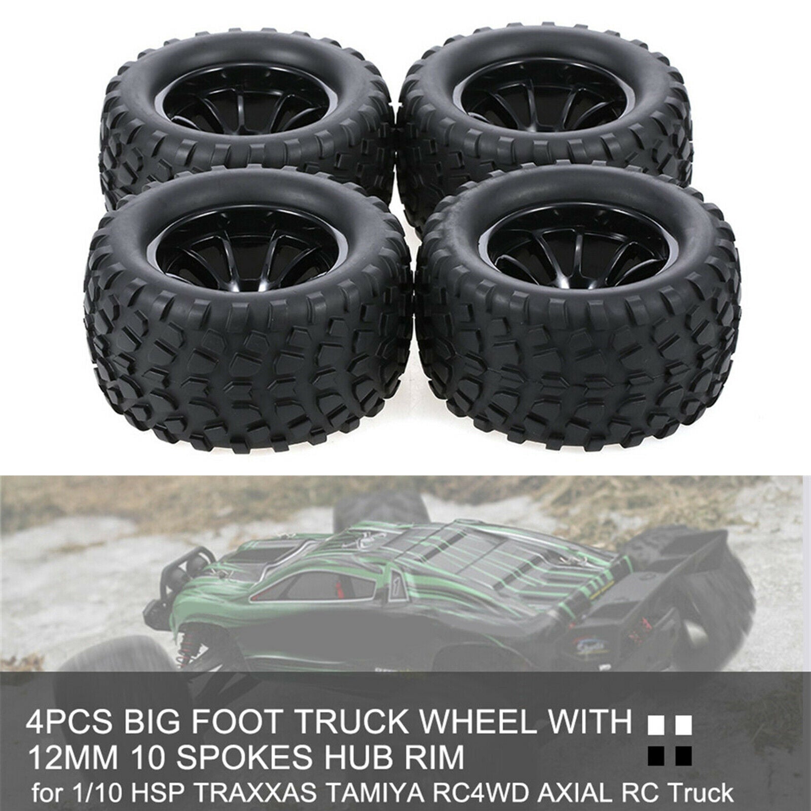 4x Tires and Wheel Rims Set Hex Hub for 1/10 Climbing Car Crawler Truck,Off-road
