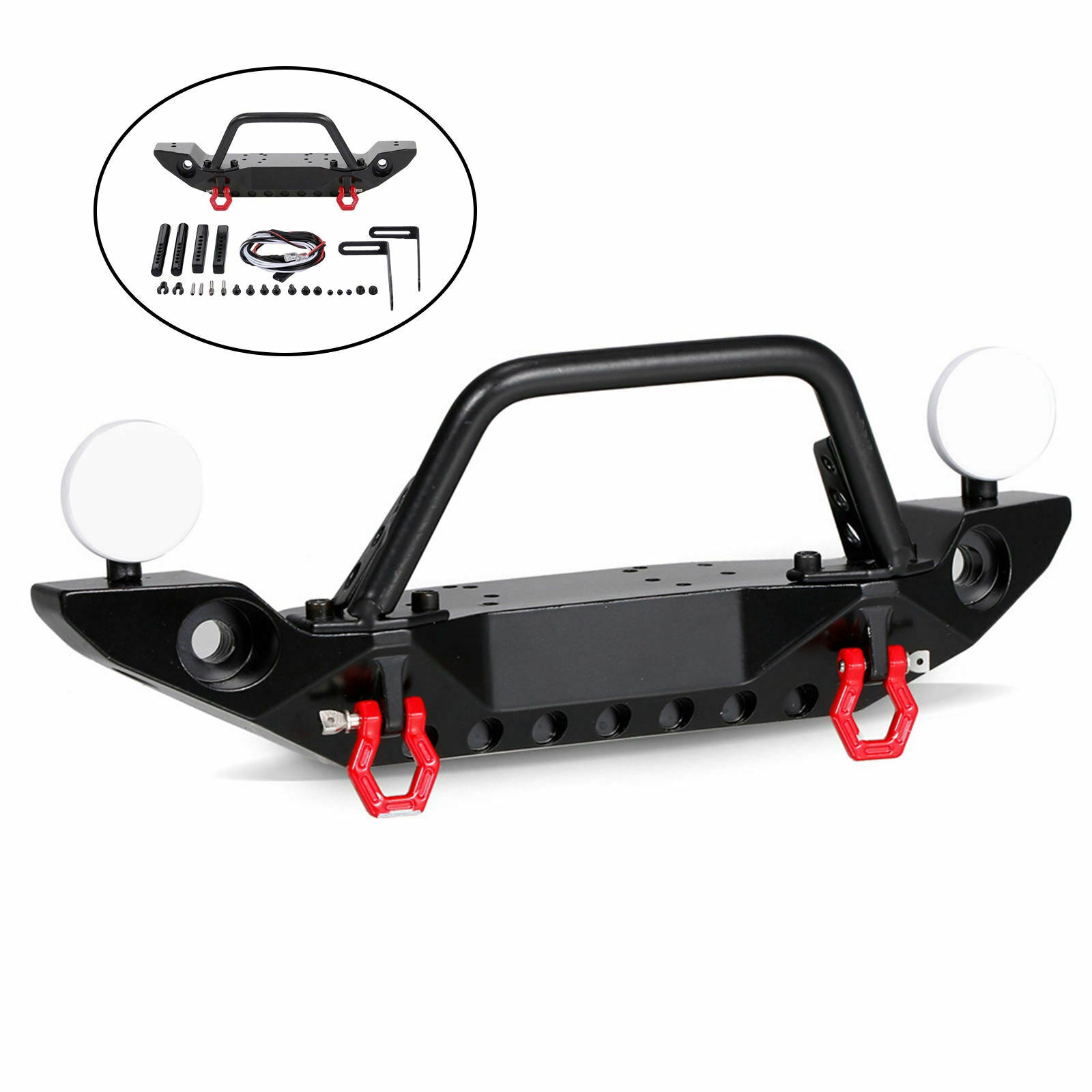 1/10 RC Metal Front Bumper & 2 LED Lights Set for Axial SCX10 90047 Crawler Car