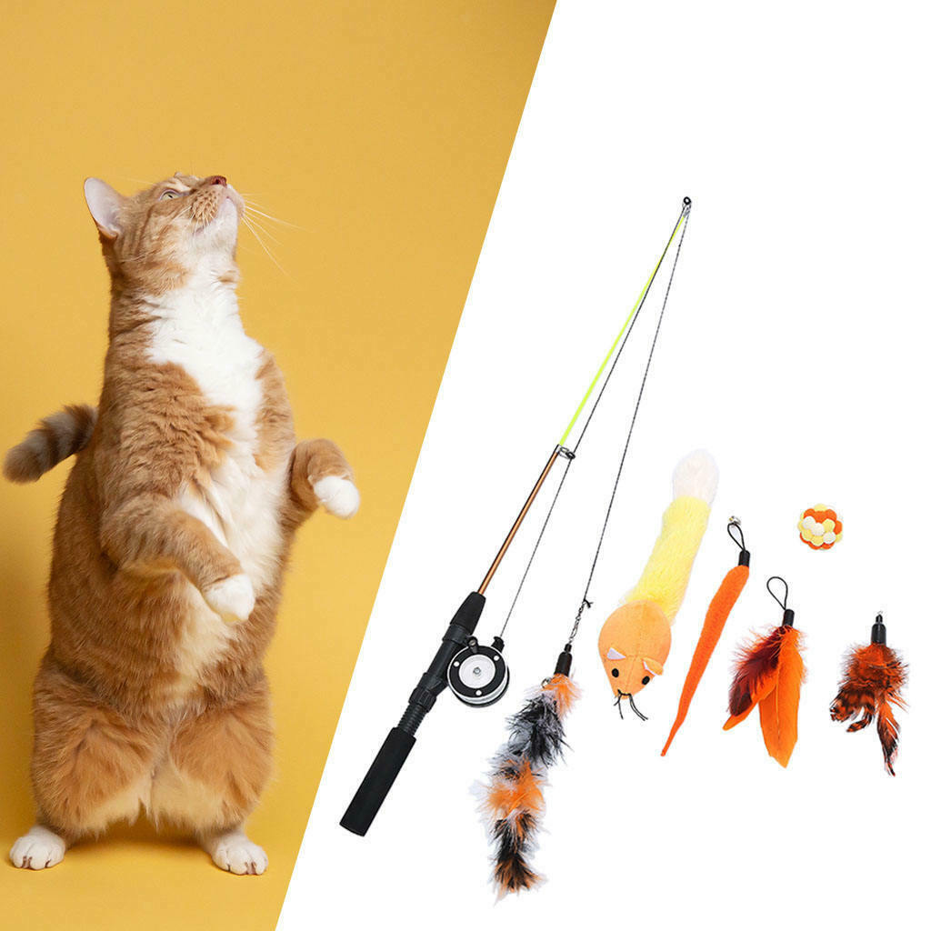 Set of 7pcs Cats Feather Interactive Teaser Extendable Wand Toys Exercise