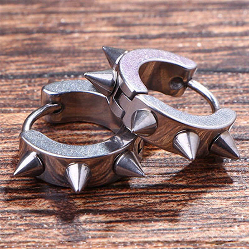 Rivet Spike Ear Clip Earrings Stainless Steel Ear Studs Earrings Punk Jewe.l8