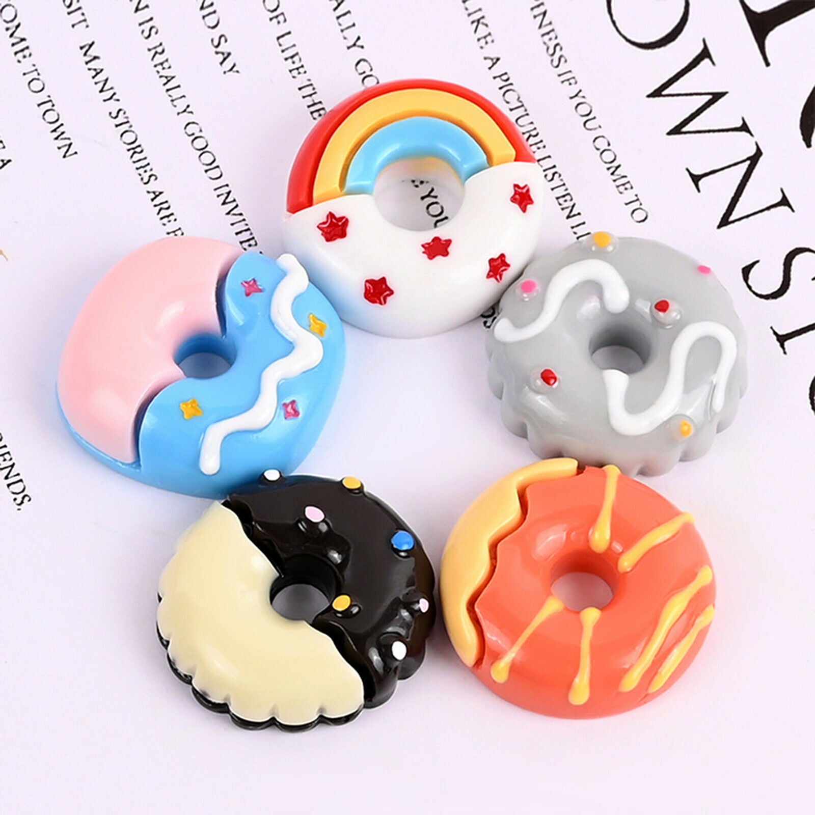 30Pack Doughnut Flatback Buttons Cabochons DIY Cardmaking Phone Case Decor