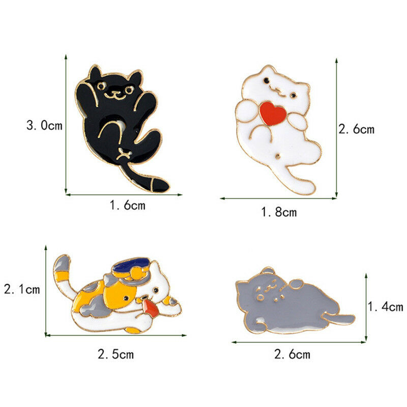 4PCS/Set Enamel Cartoon Animal Cat Brooch Pin Shirt Collar Pin Women Jewel.l8