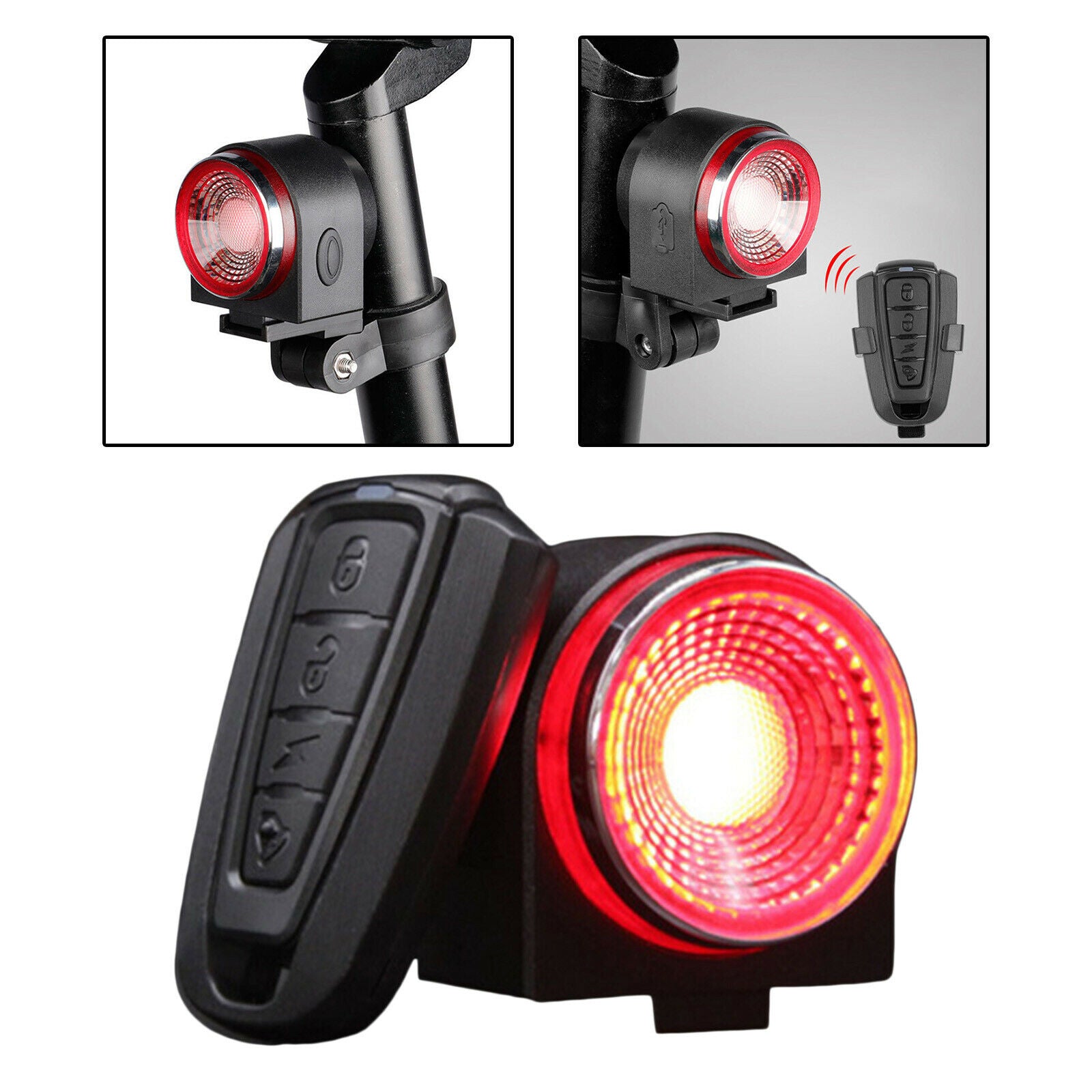 Bike Smart Alarm Taillight Bicycle USB Rear Light Cycling Security Horn