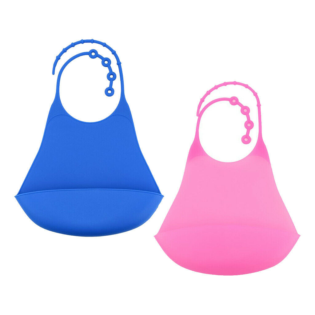 2 Packs Silicone Bib Reusable Washable Clothing Protector Pink+Dark Blue