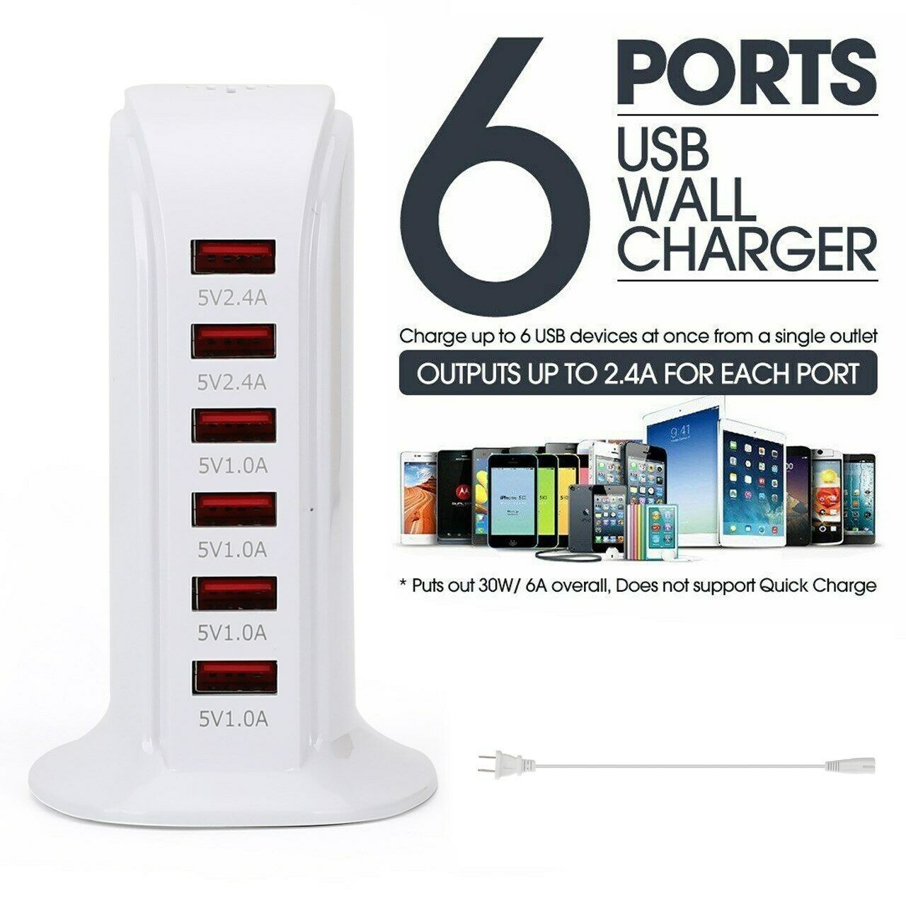 Multi 6 Port USB Charger Rapid Charging Station Desktop Travel Power Adapter USA