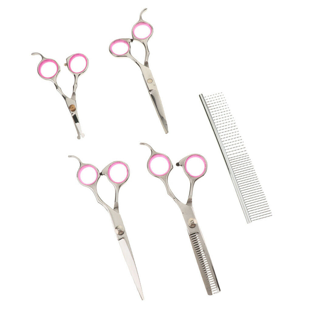 5Pcs Professional Dog Cutting Scissors Kit Thinning Scissors Stainless Steel