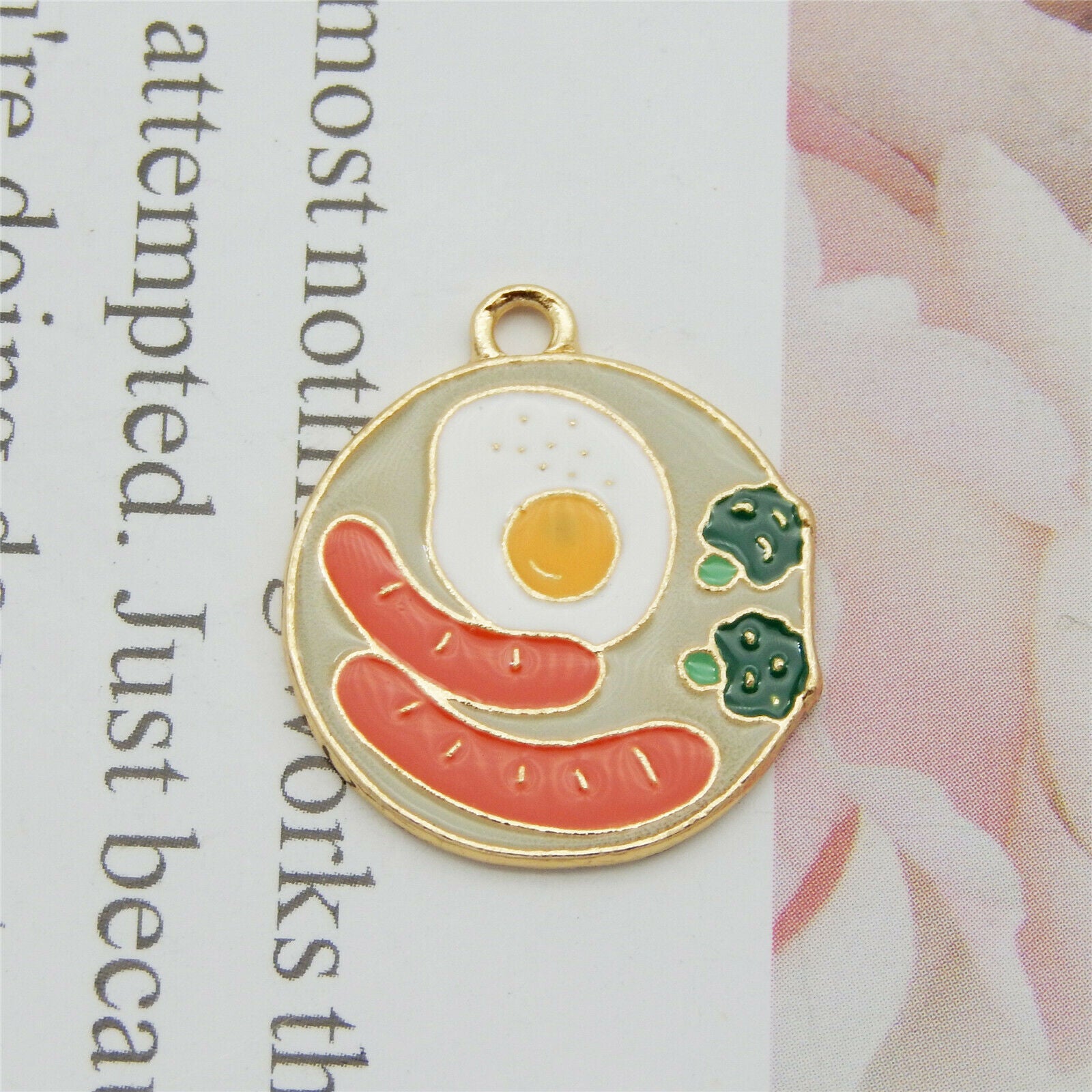 12PCS MultiColor Enamel 22x20mm Breakfast Sausage Egg Charms Pendant DIY Crafts