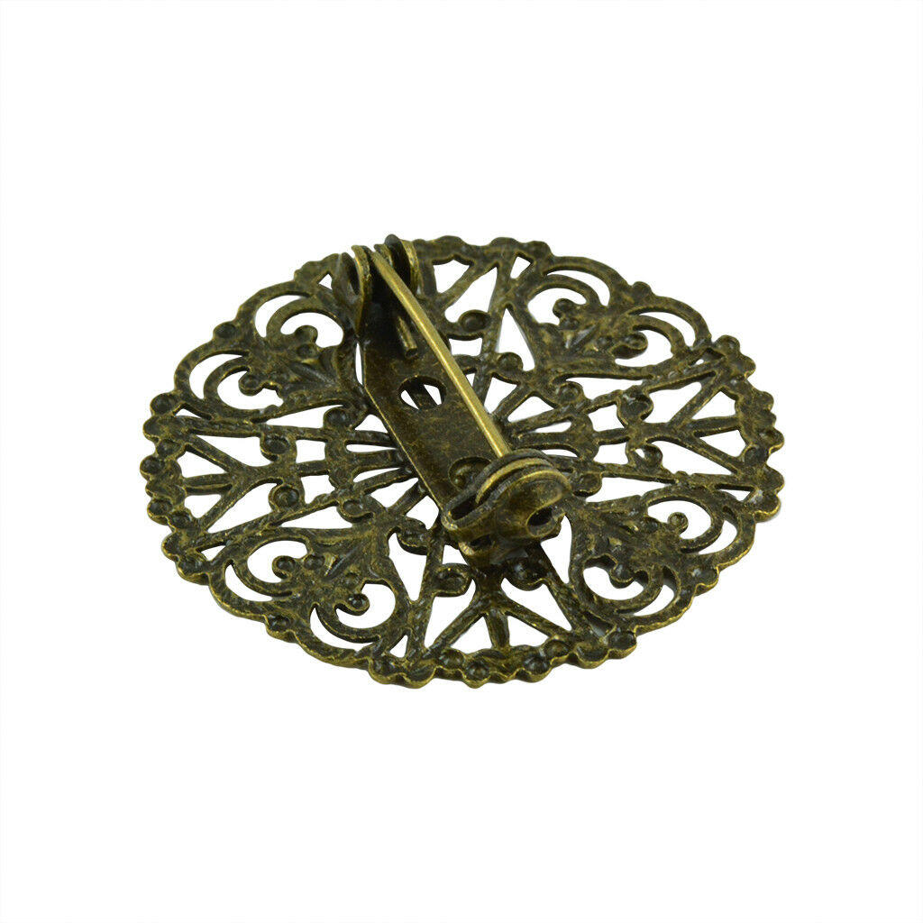 10pcs Filigree Flower Blank Brooch Base Round Pins Back Brooches Settings