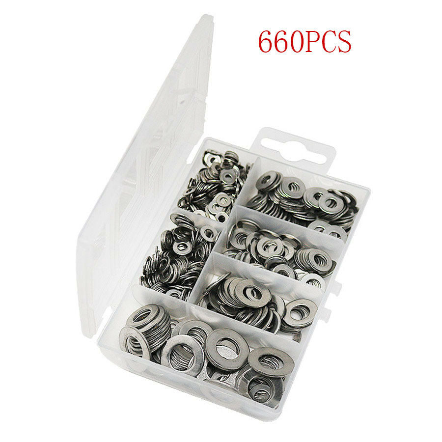 660Pcs 6 Sizes Solid Washers Gasket Set Flat Ring Seal Assortment Kit Ultra-thin