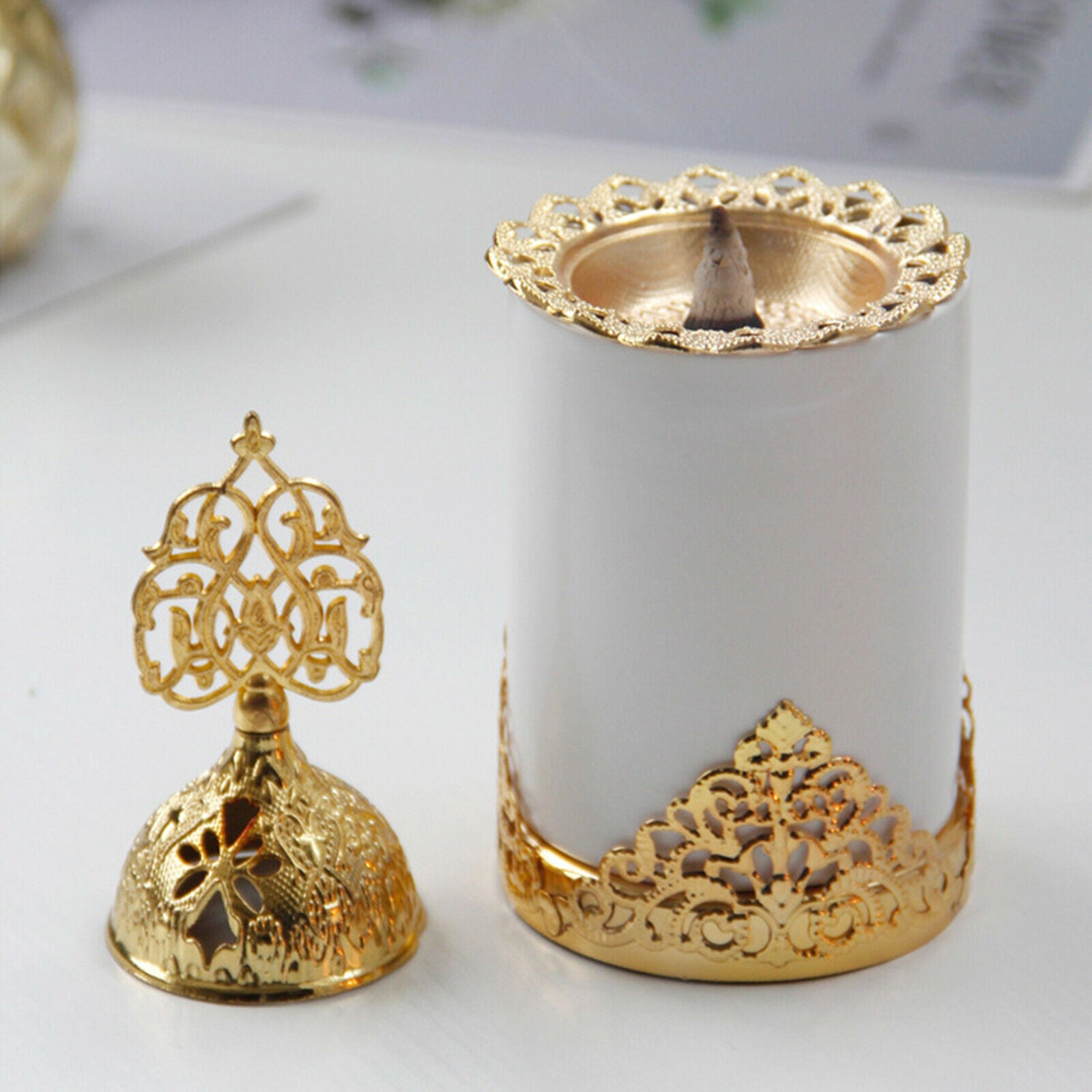 Metal Incense Burner Frankincense Portable Oil Diffuser for Aromatherapy white