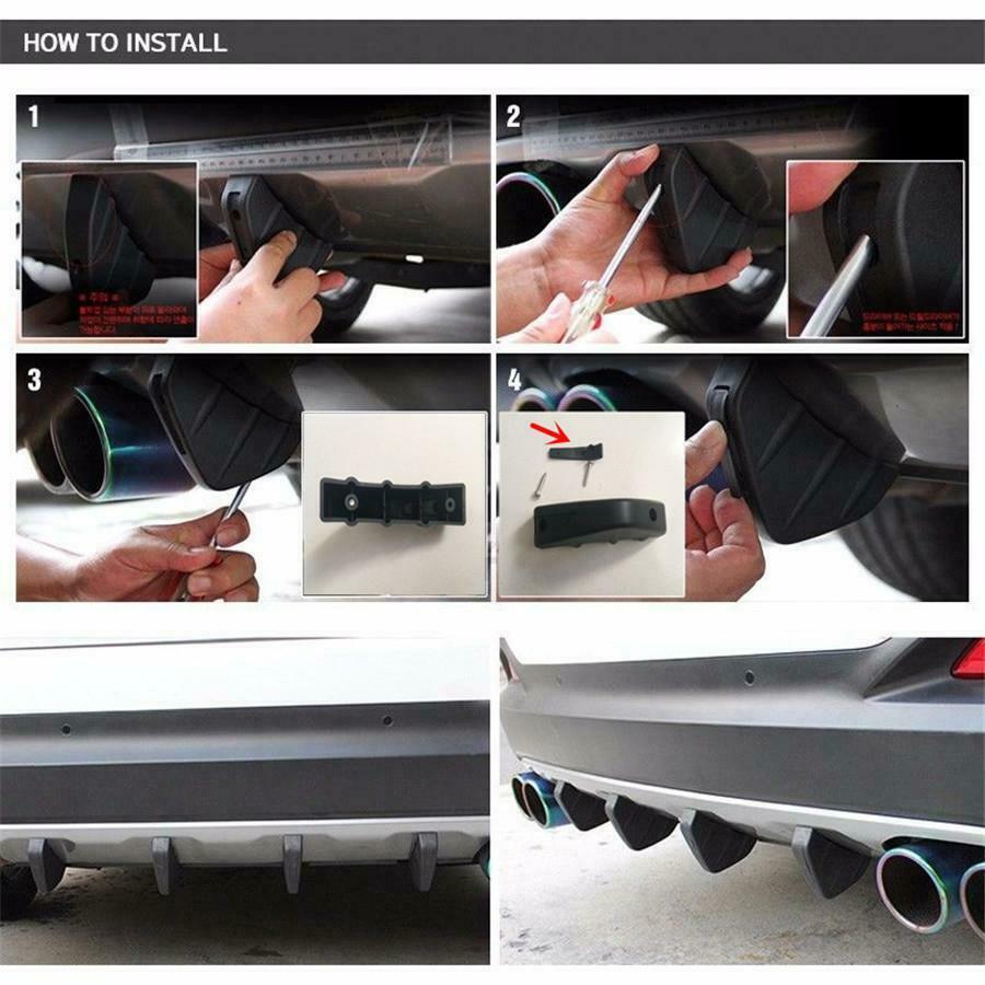 4x Carbon Fiber Style Rear Bumper Diffuser 4 Fin Carbon Fiber Style Anti-crash