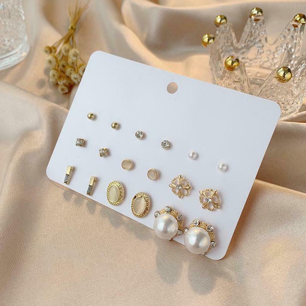 9 Pairs Simple Women Earrings Stud Multiple Stud Earrings Set Mixed Color