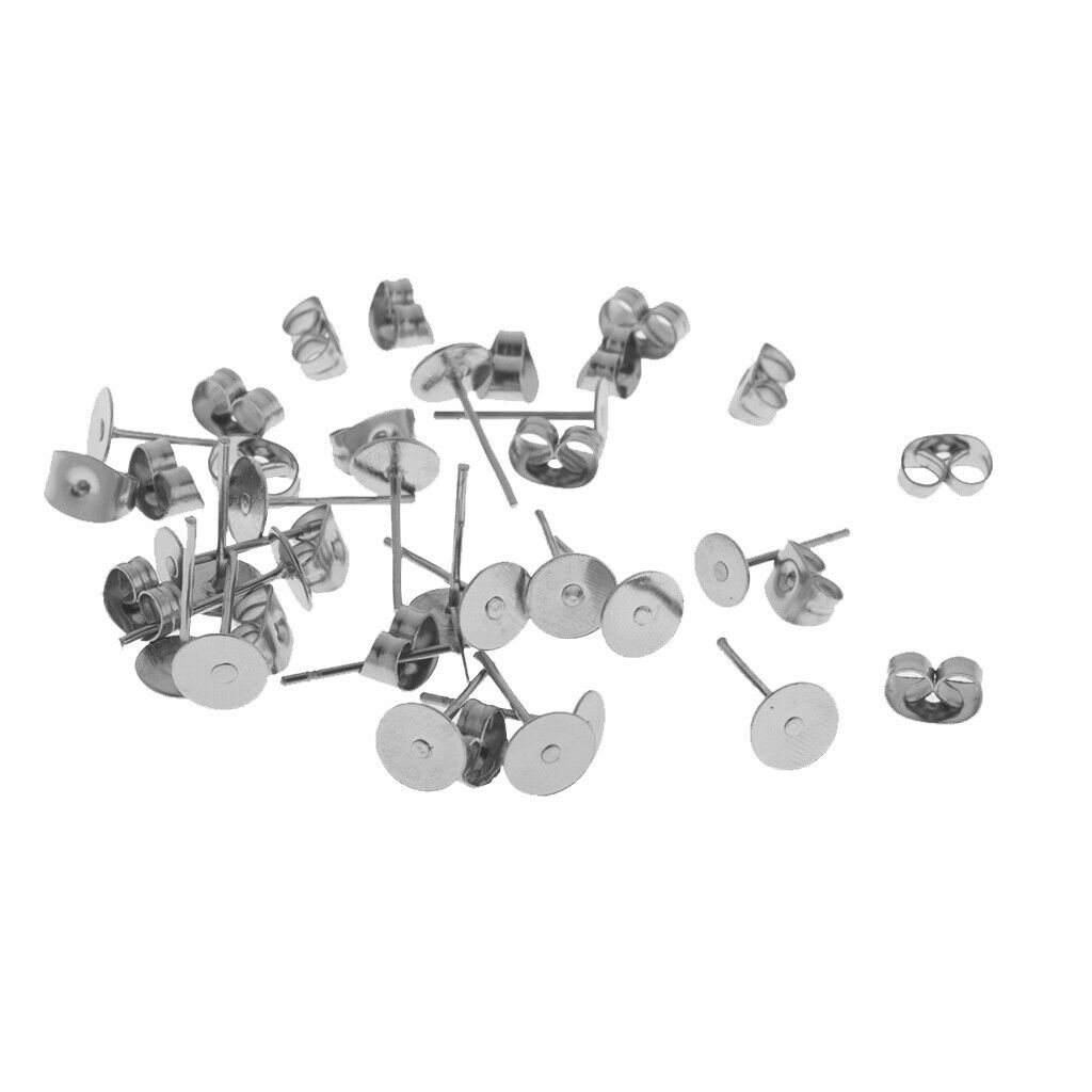 30pcs Stainless Steel Flat Base Pad Earring Pins Lady Birthday Dating Gift