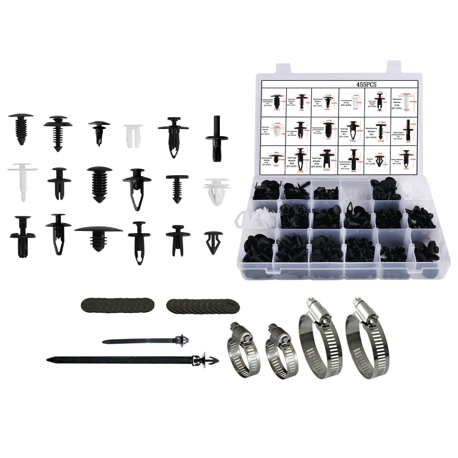 454 Pcs Car Retainer Clips Fasteners Kit Push Pin Rivets Set w/Hose Clamps