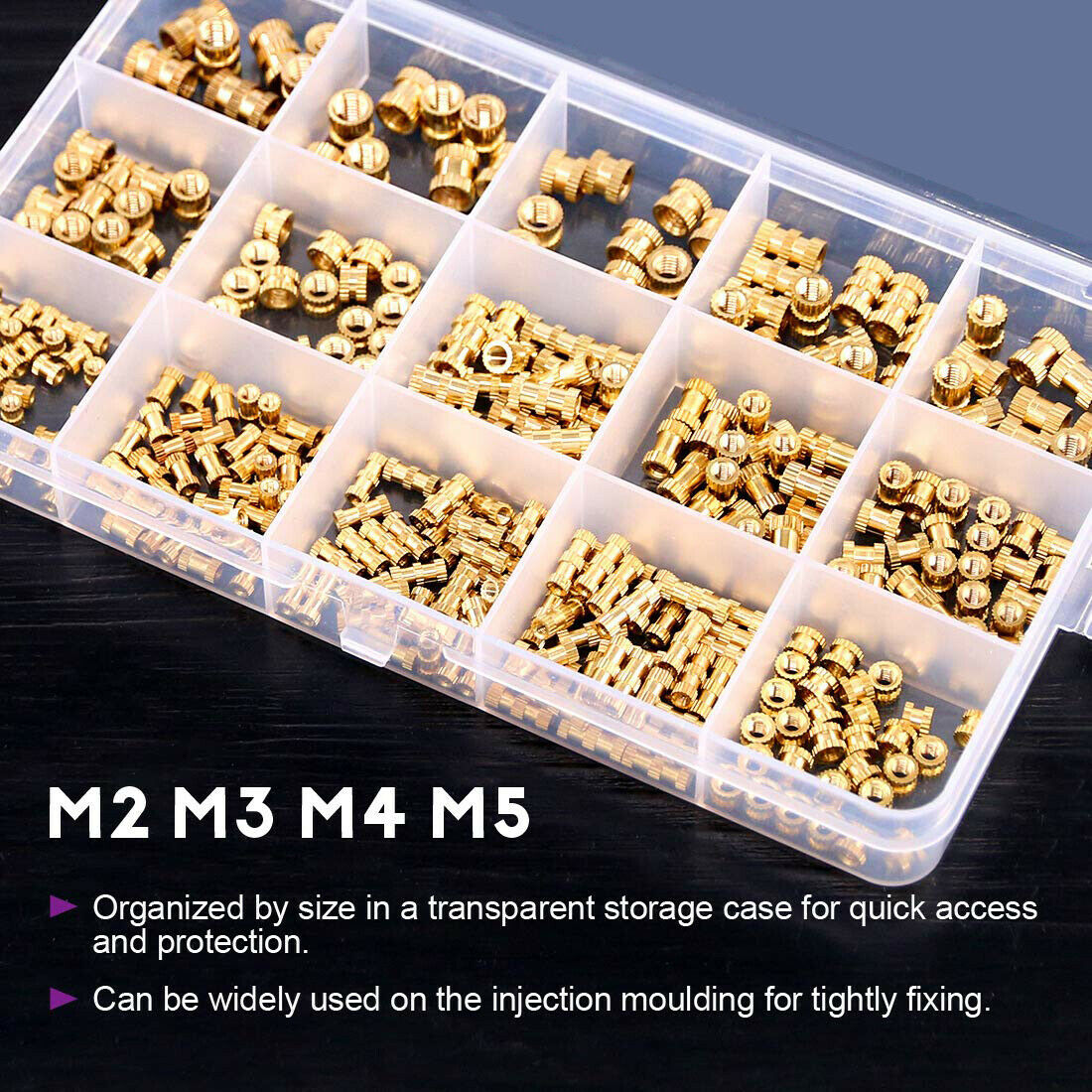 M2M3M4M5 370Pcs/set Brass Internal Thread Knurled Nut Round Insert Embedded