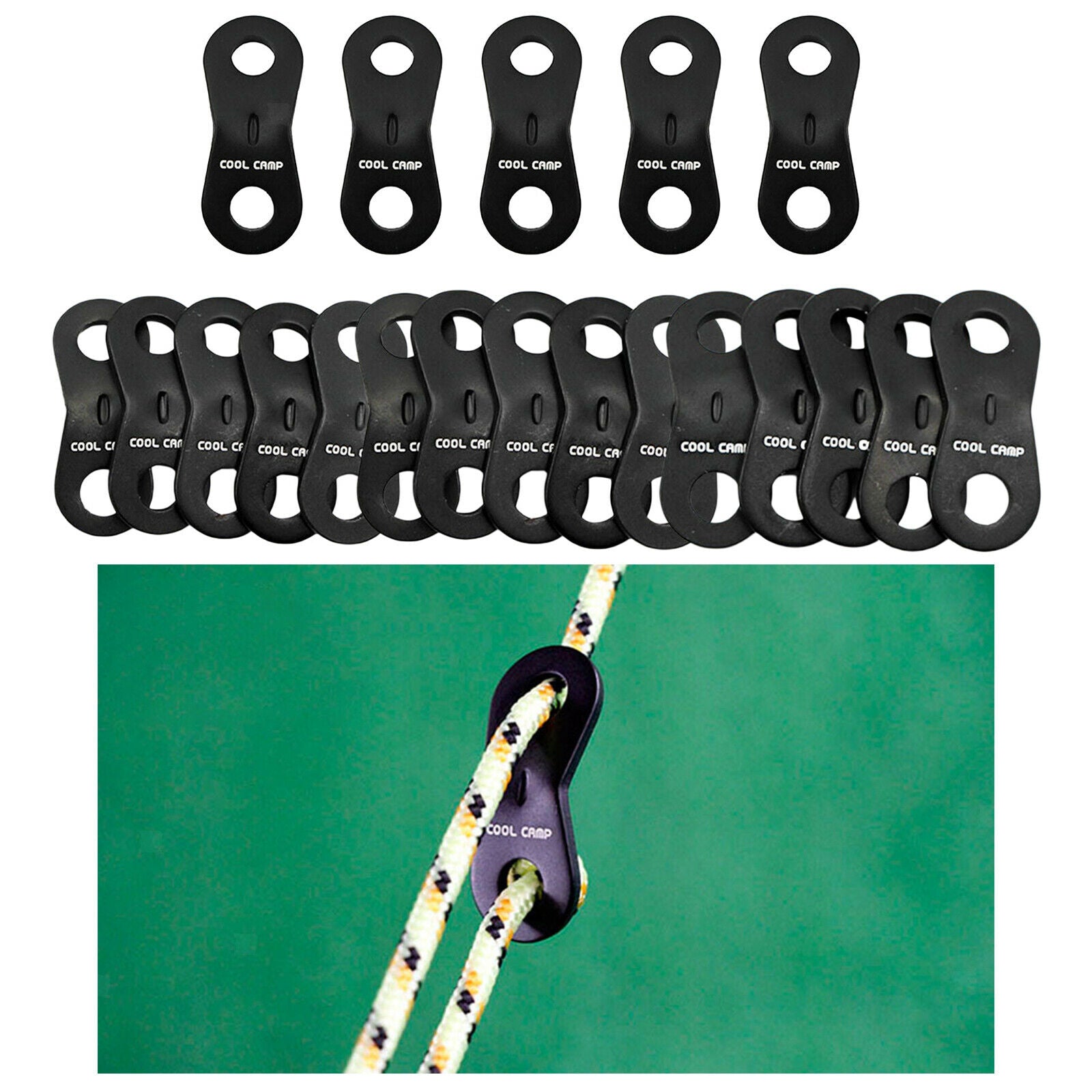 20 Pack Guyline Adjusters Guide Tensioner Bent Runner for Hiking Outdoor