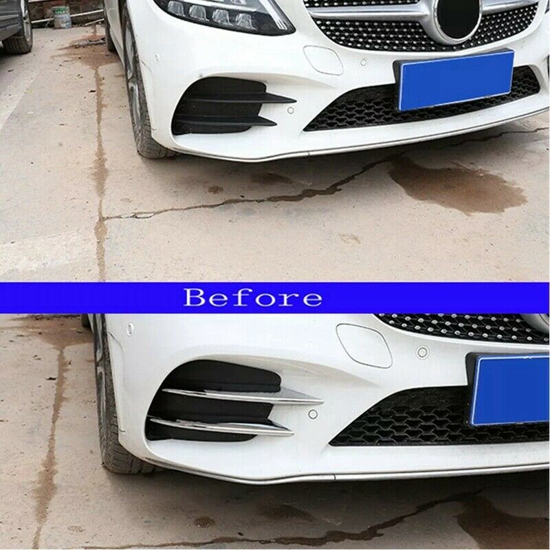 4Pcs Car Chrome Front Bumper Spoiler Fog Lamp Grille Trim Cover for  C-ClassN8E6