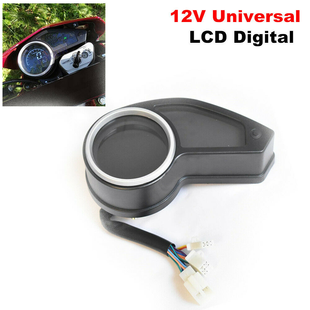 12V Universal Motorcycle Bikes LCD Digital Odometer Speedometer Tachometer Gauge
