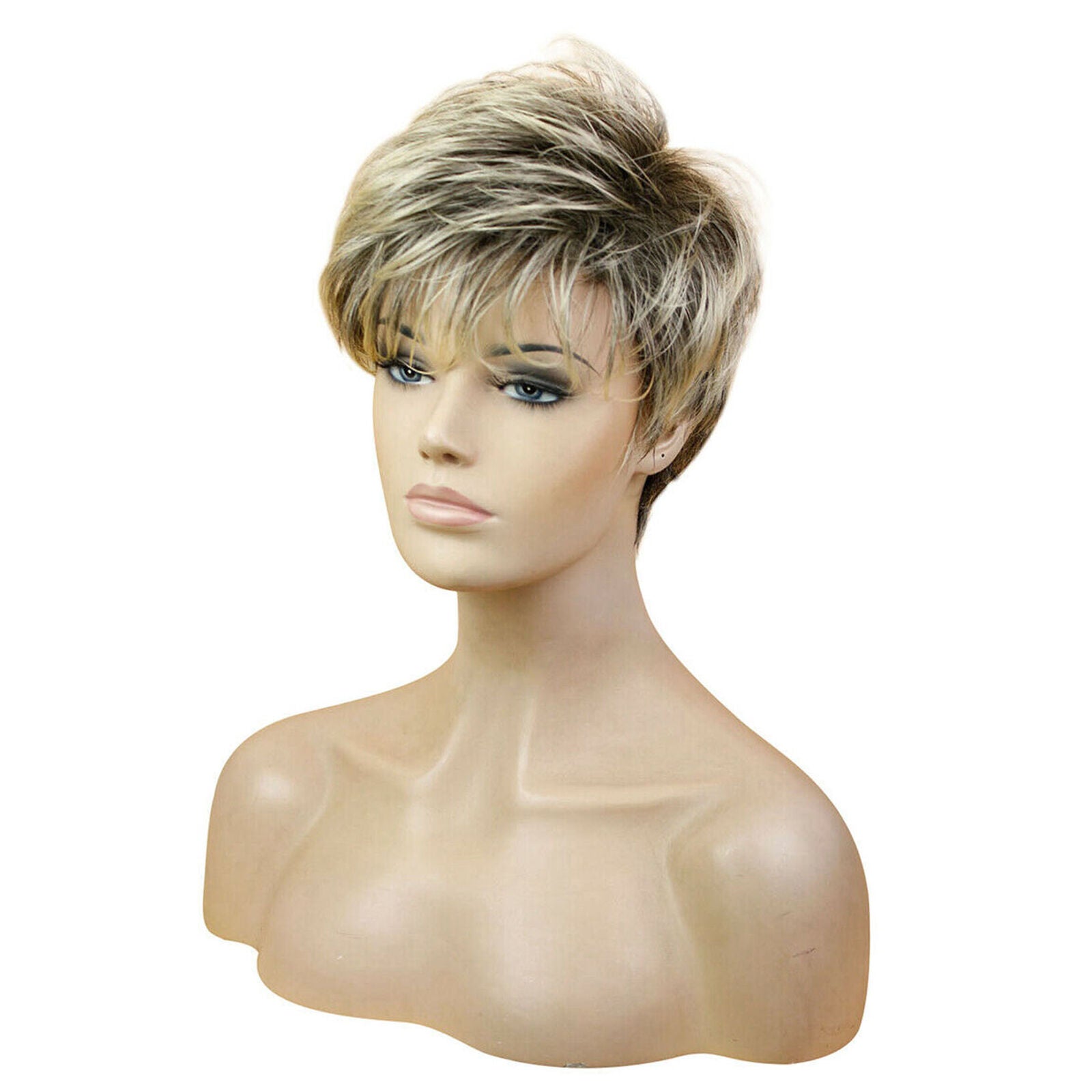 Ombre Brown Blonde Wigs for Women Synthetic Fluffy Hair Short Blonde Layered Wig