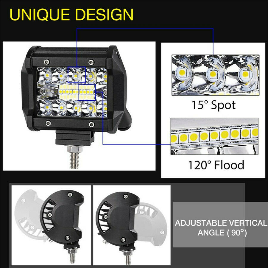 2x 4'' 60W 20-LED CREE Work Fog Light Bars Offroad SPOT FLOOD Work Driving Lamp