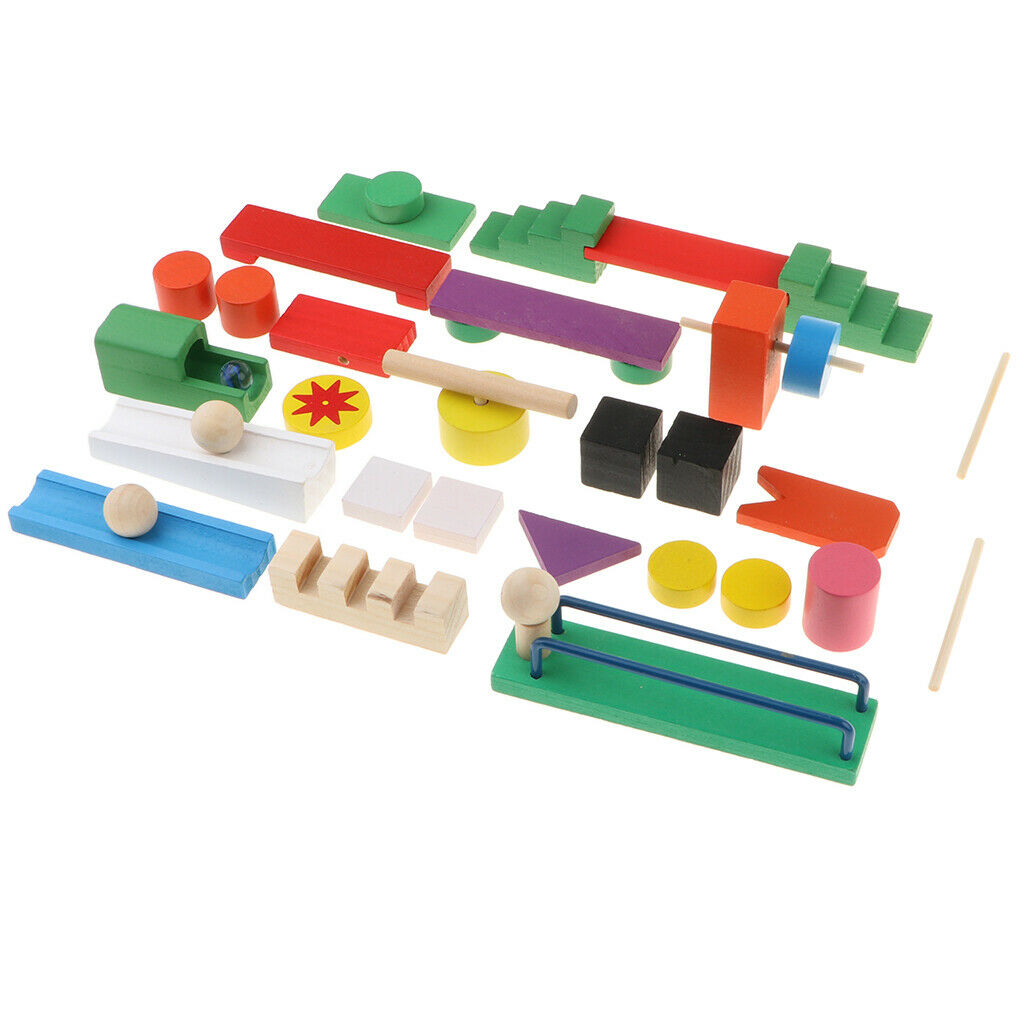 Adults Wooden Dominoes Set 24-Pieces, Domino Race Add-On Roadblock Blocks -