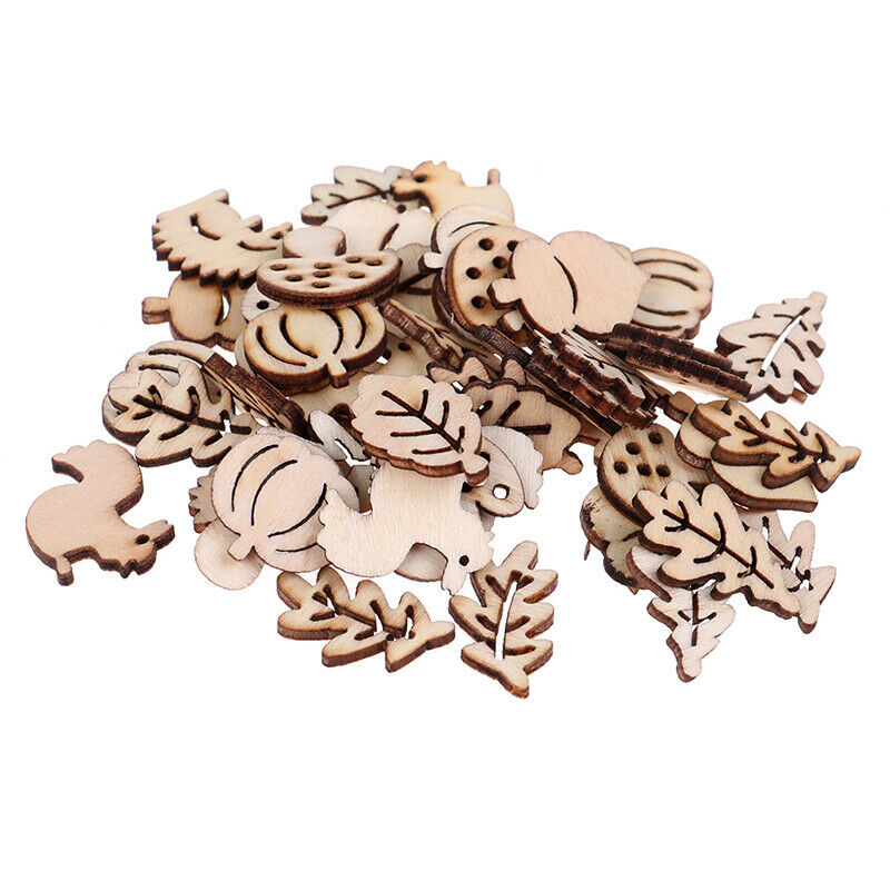 50x Mixed Wooden Craft Squirrel Leaves Mushroom Shape Hedgehog Decoration.l8