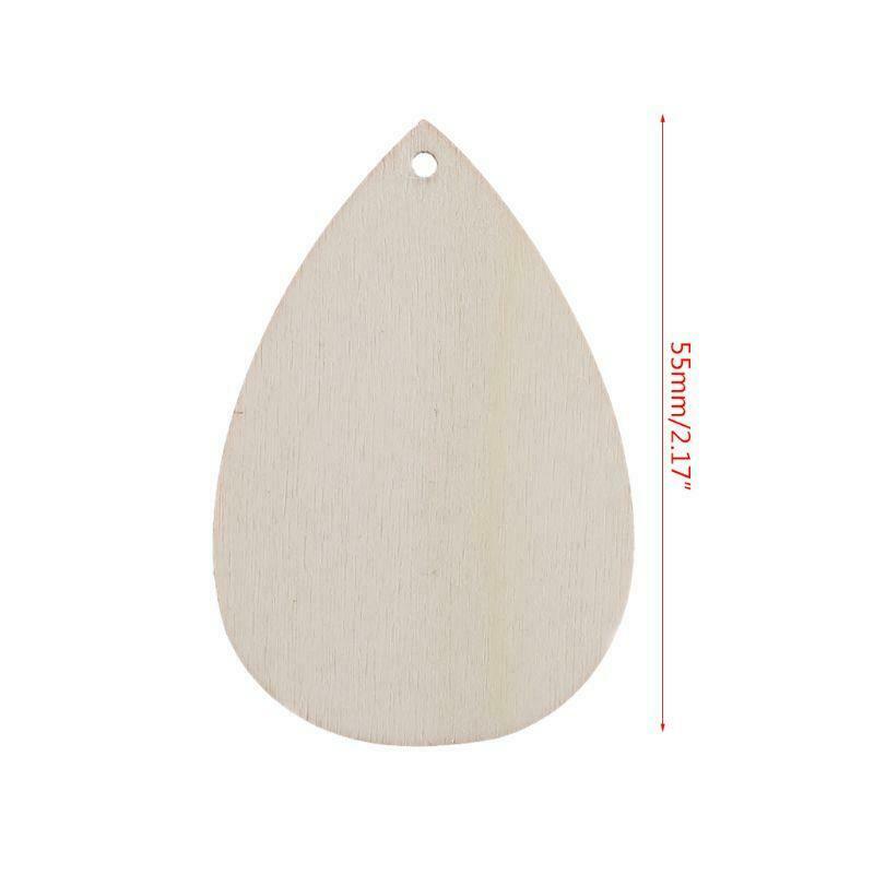30pcs Waterdrop Shape Natural Wooden Ornaments Holes Blank Slices DIY Scrapbook