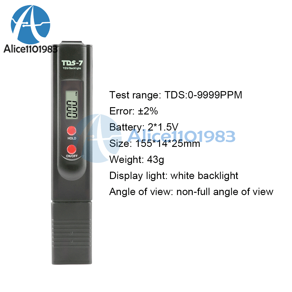 TDS-7 Digital Display LED Backlight Water Quality Detector Tester 0-9999PPM
