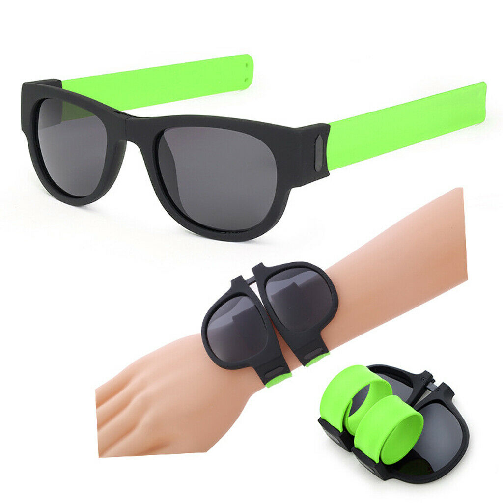 2pcs Folding Sunglasses Portable Outdoor Sun Glasses Unisex Slap Wristband
