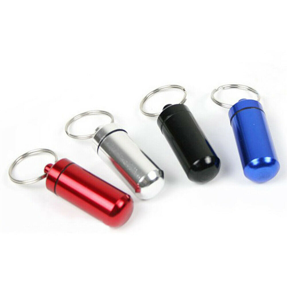 Mini Waterproof Metal Medicine Pill Box  Bottle Holder Container Keychain