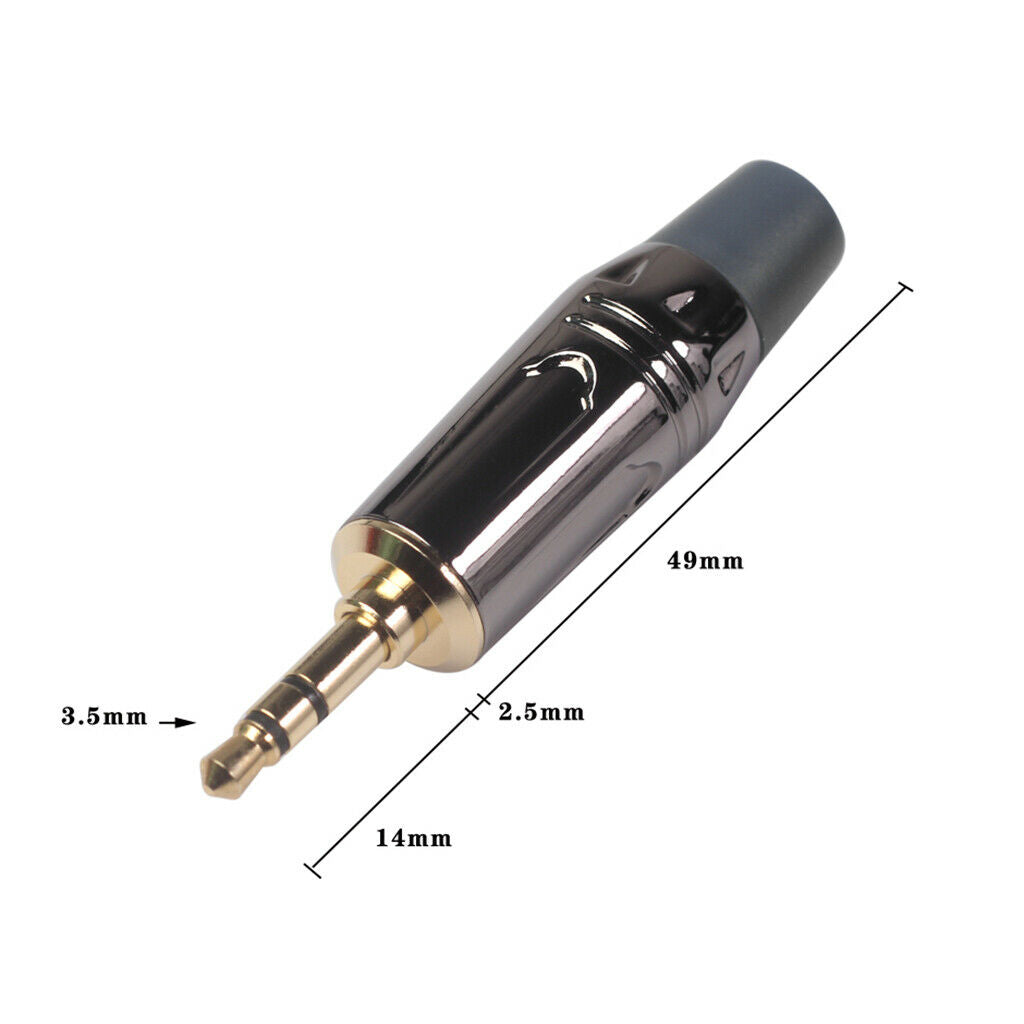 2pcs 3.5mm Stereo Male Solder Plug DIY Earphone Adapter w/ Tail Plug Black