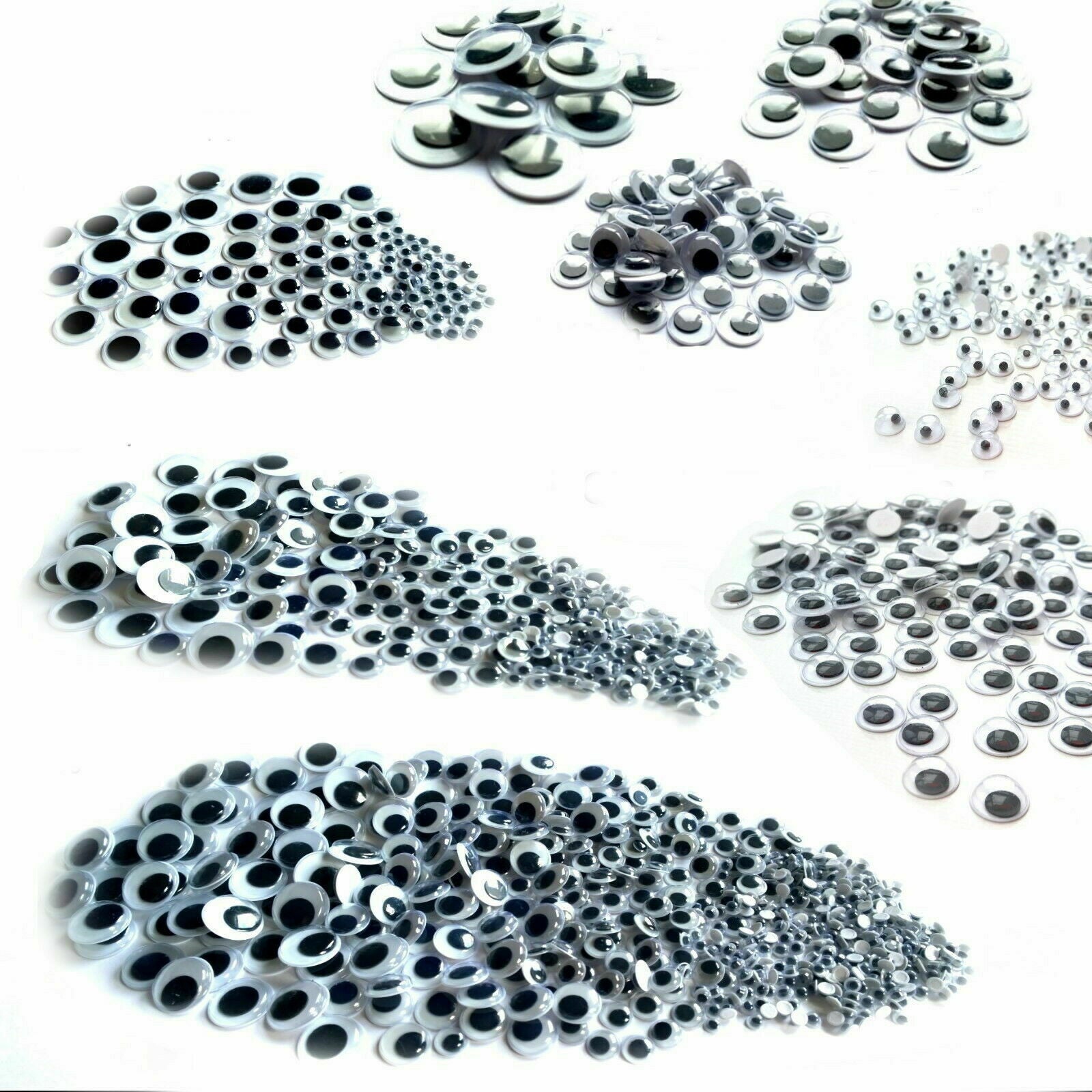 700 x MIXED WIBBLY WOBBLY GOOGLY EYES. CRAFTS, STICK ON STICKERS, SELF ADHESIVE