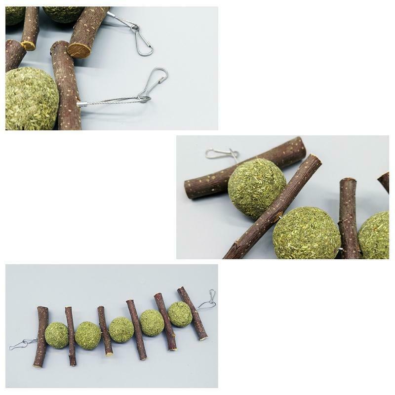 Bunny Chew Toys Wood Branches Grass Balls Rabbit Hay Treat for Teeth Clean