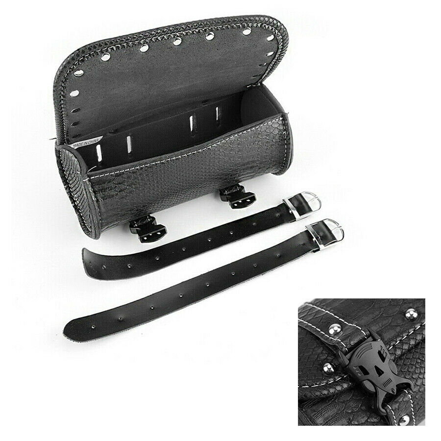 1pc Black PU Leather Motorcycle Saddle Fork Roll Barrel Tool Bag Weatherproof