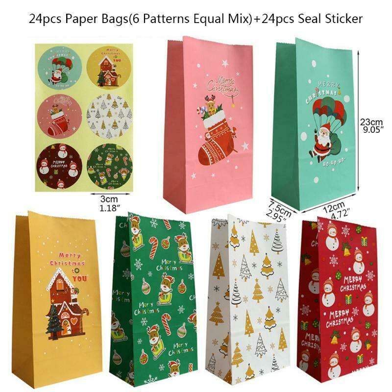 24pcs Christmas Goody Bags Holiday Treat Bag Candy Gift Bags with Seal Stickers