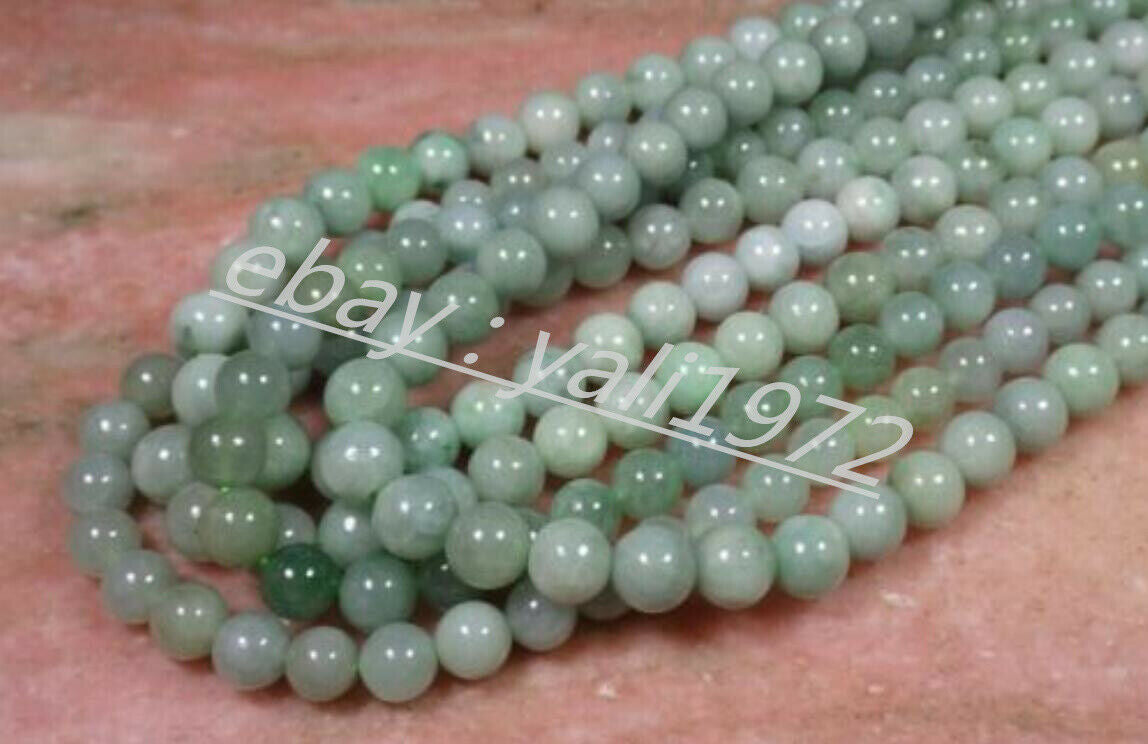 1pcs Natural 7-8mm Green A JADE Jadeite Bead Round Beads Necklace 21"