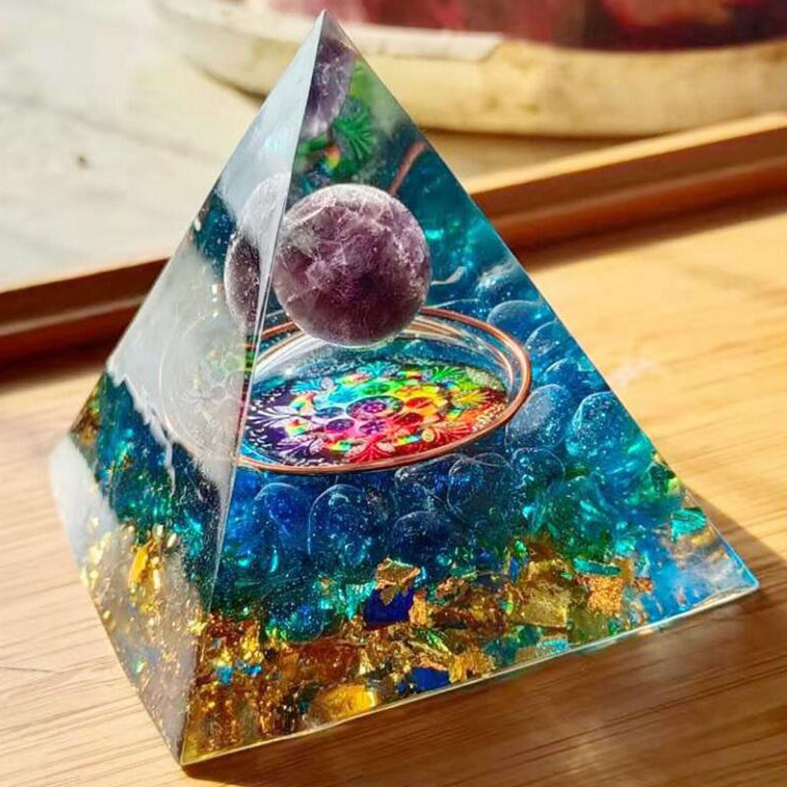 Amethyst Orb Organic Stone Pyramid and Obsidian Chakra Energy Organic Stone