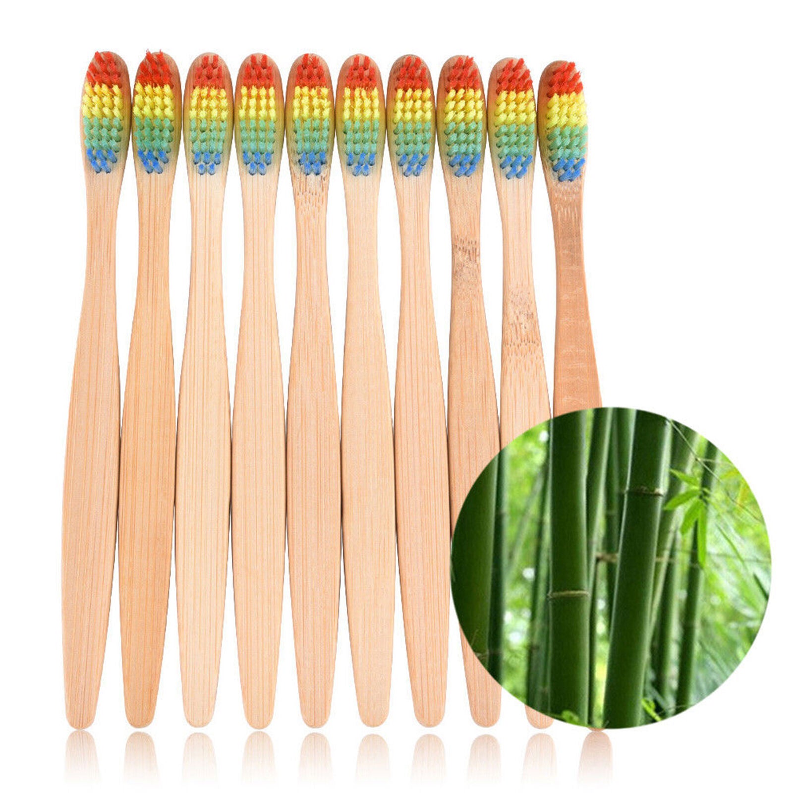 10X Medium-Bristle Bamboo Toothbrush Rainbow Wood Teeth Brush Fibre Wooden Hand