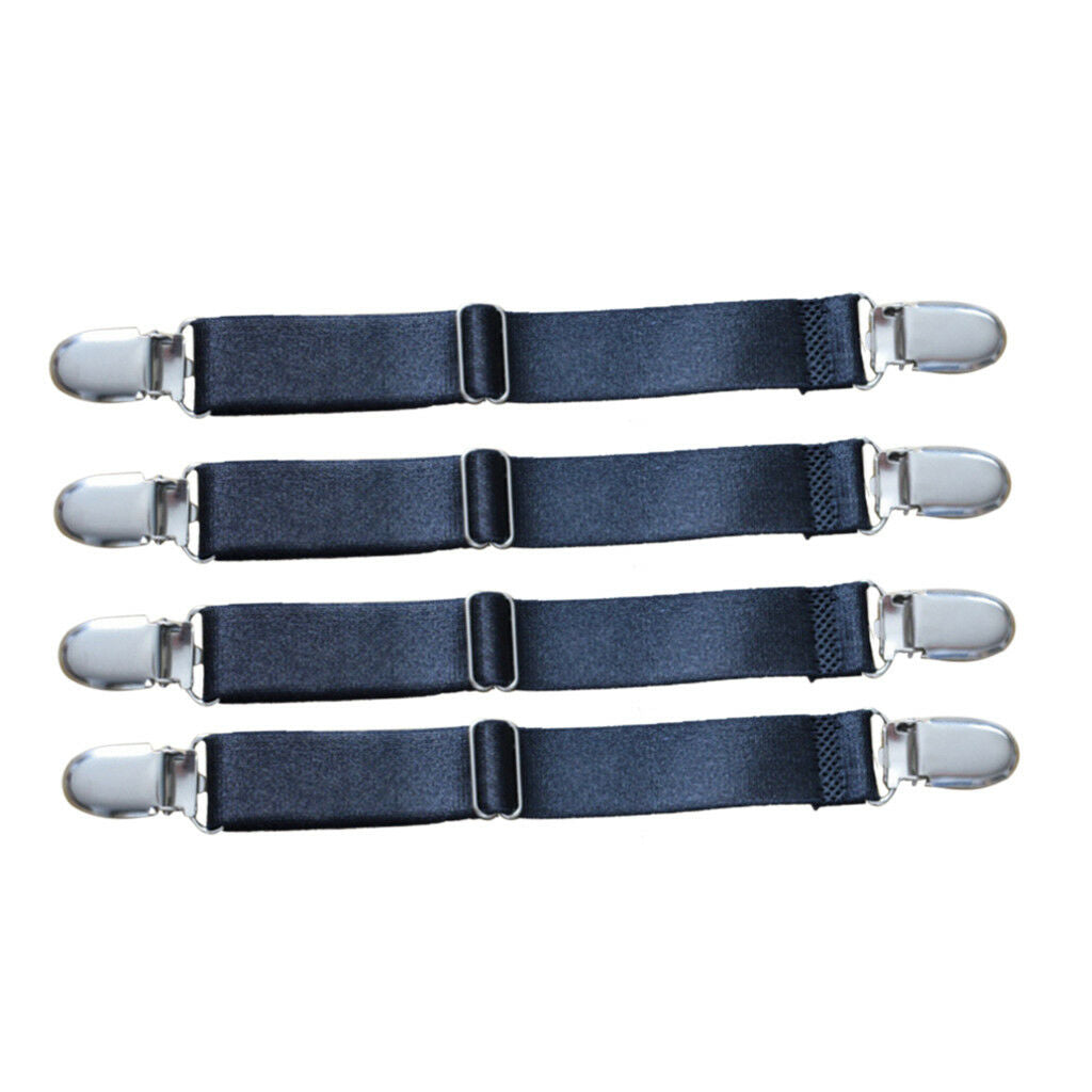 4Pcs 2 Heads Black Bed Sheet Grips Tighteners Fasteners Elastic Brace Straps
