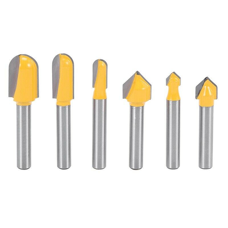 6PC 1/4 Shank Router Bits Set Core Box Bit Round Nose Bit 90 Degree V-Groove BP2